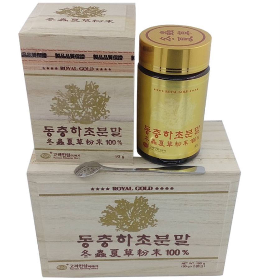 Bột đông trùng hạ thảo Royal Gold  nguyên chất 100% hộp gỗ 2 lọ * 90g-  KGS